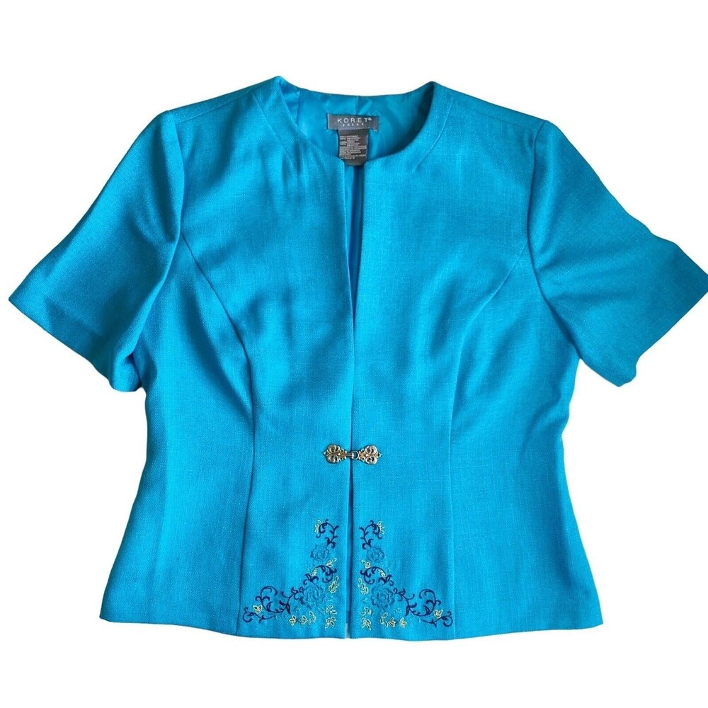 Koret Blazer Jacket Womens 8 Blue Gold Crest Button Embroidered Coat VTG